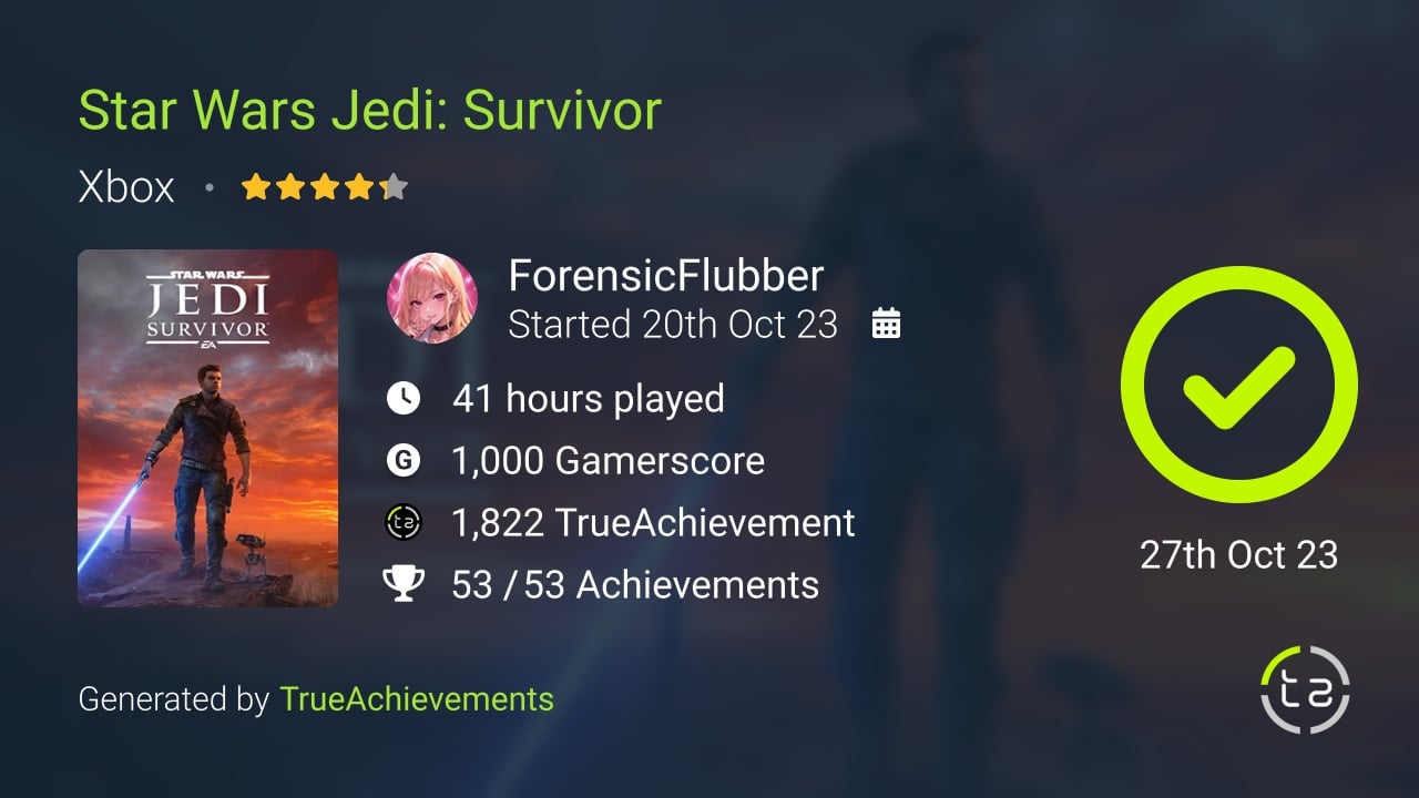 Star Wars Jedi Survivor achievement summary